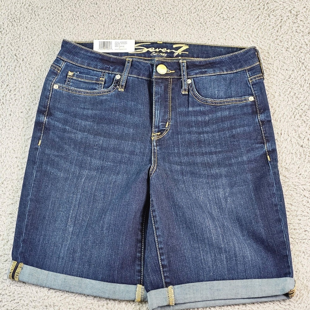 Seven7‎ Sunset Bermuda Shorts Womens 8 Blue Denim Rolled Cuff 9 Inseam Stretch